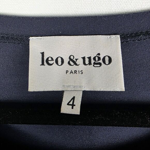 Leo & Ugo Metallic Shoulder Striped Cuffed Sleeve Navy Blue Top Size 10 Nautical - Picture 3 of 6